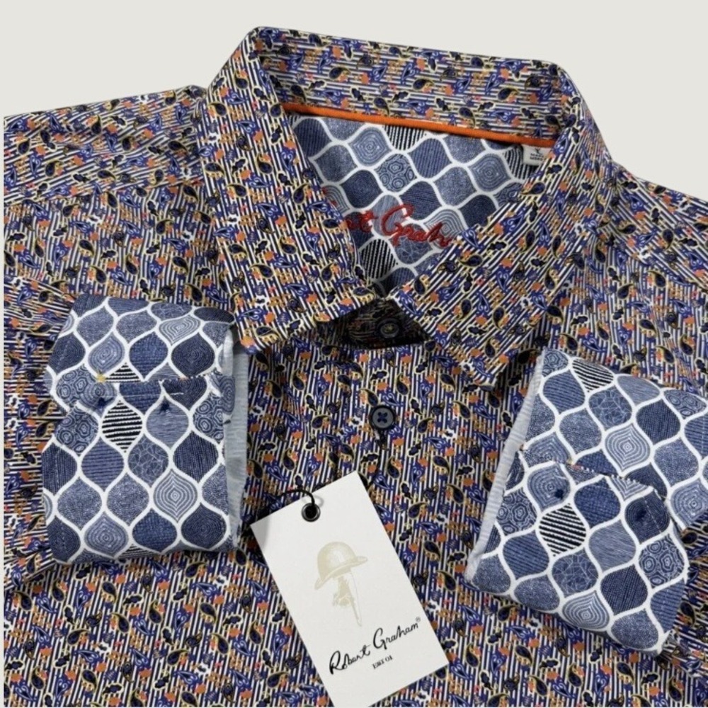 Robert Graham Mens Paisley Stripe Button Down Shirt Multicolor Long Sleeve NWT